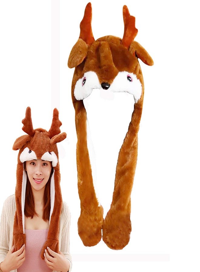DSHE Party Cosplay Funny Plush Reindeer Hat and Hamster Hat with Moving Jumping Ears, Cute Christmas Presents (Reindeer) - Image 1